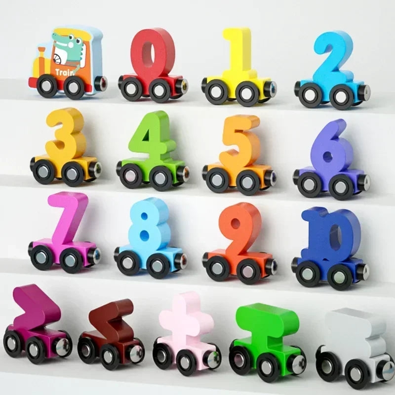 12PCS/Sets Magnetic Digital Train Colorful Cognition Wooden Toy Learning Car Montessori Children's Assembly Educational Toys