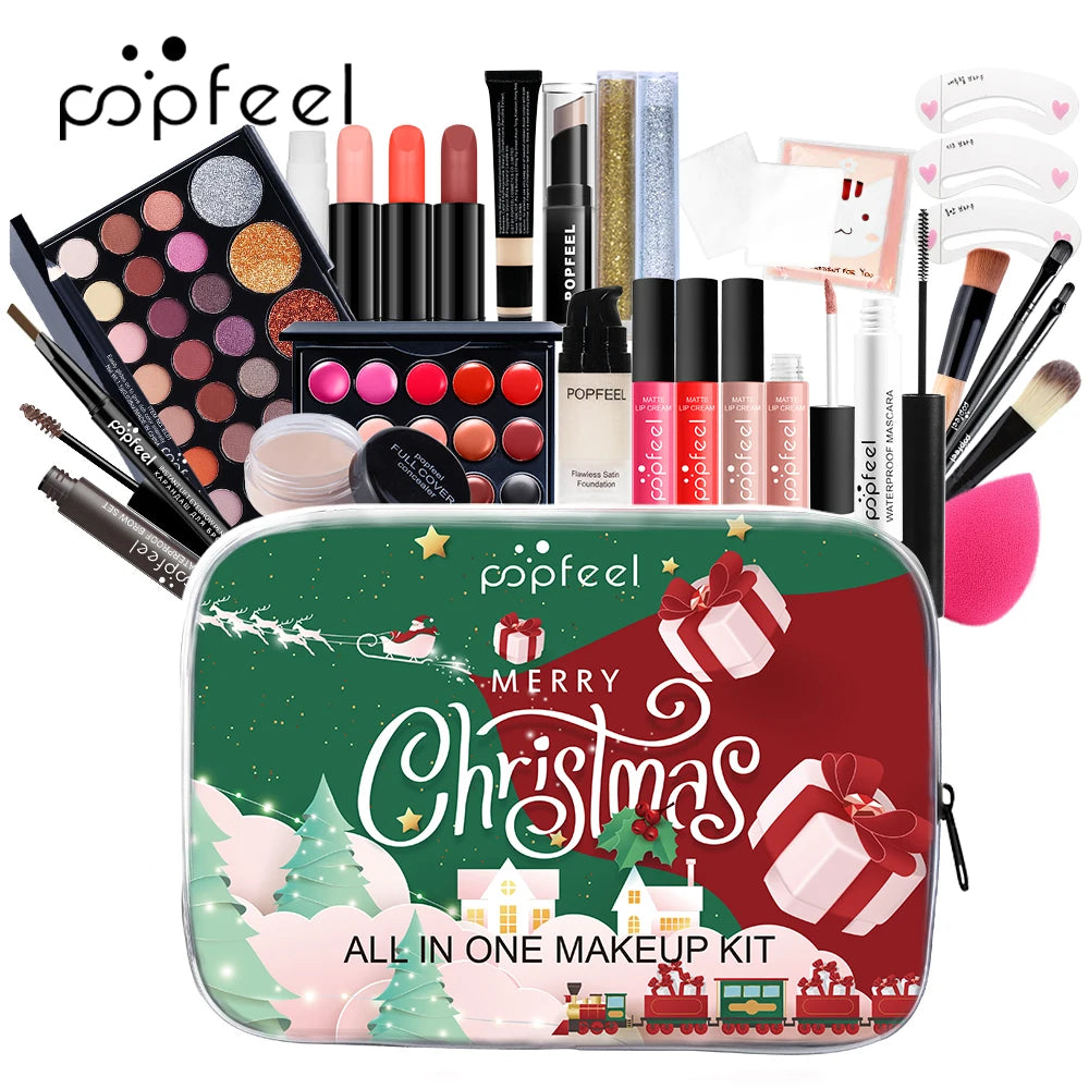 Glimora - POPFEEL Christmas Makeup Set - Complete Collection of Eyeshadow, Foundation, Lipstick for Holiday Celebrations and Everyday Glam