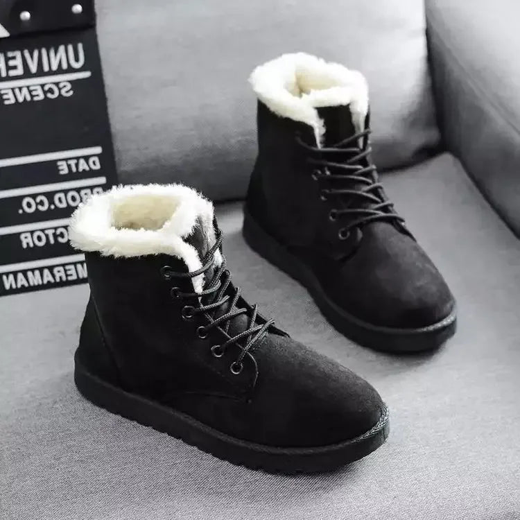 GlamTalon - Thickened Cotton Shoes with Fleece Casual Short Tube Winter Boots for Women Comfortable Warm Large Size Rubber Snow Boots