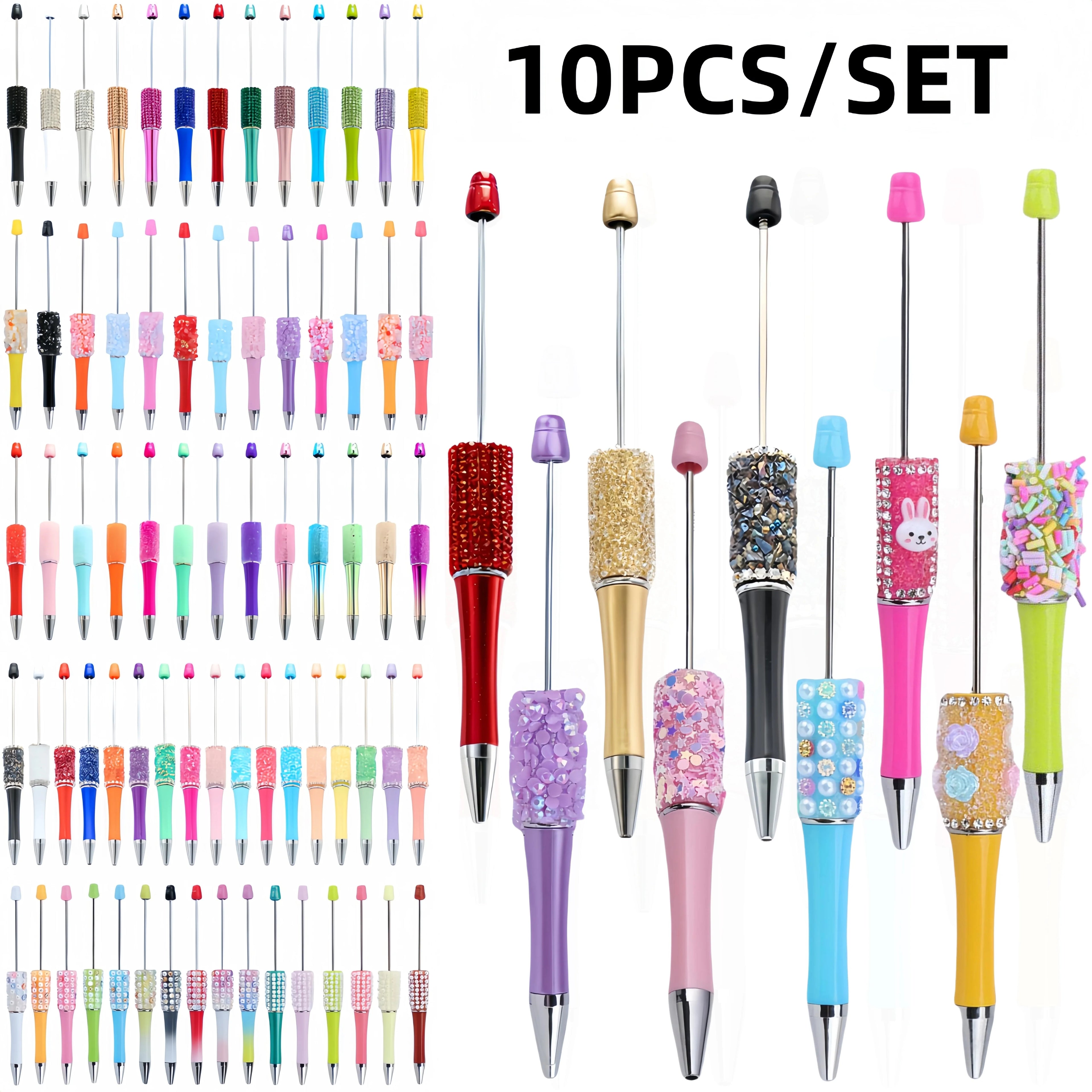 10 New Creative Bead Ballpoint Pen Sets (Random Colors), Perfect For DIY Office And School Supplies With Colored Wooden Beads