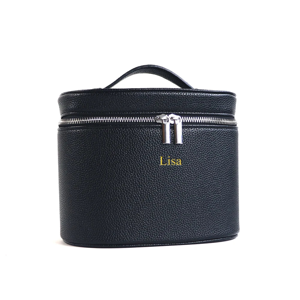 Large-capacity PU leather cosmetic box with internal storage box, customizable names and letters, travel portable cosmetic bag