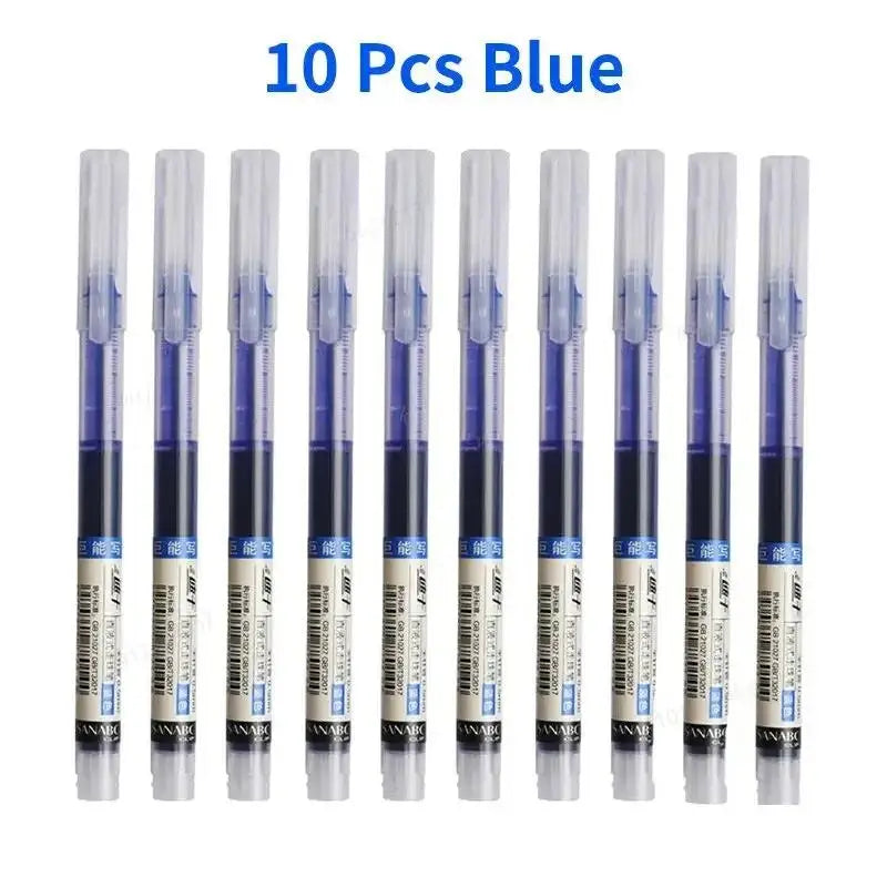 10Pcs 0.5mm Needle Type Gel Pens Straight Liquid Black Blue Red Writing Gel Pens School Stationery Office Supplies Writing Tools