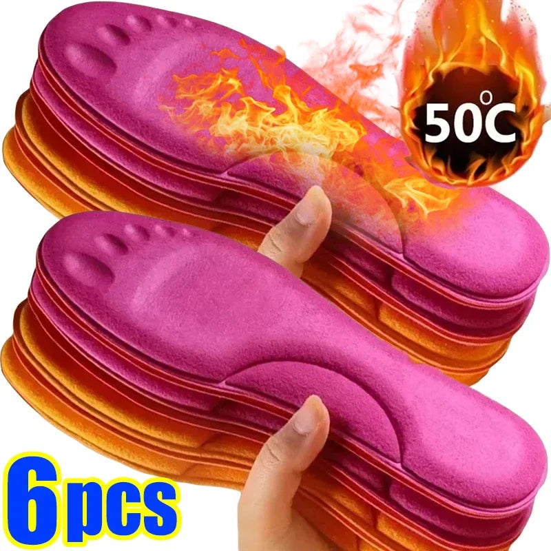 FurTherma - Winter Fur Self Heating Insoles Foot Thermal Thicken Insole Memory Foam Shoe Pads Warm Sports Shoes Inserts for Women Men
