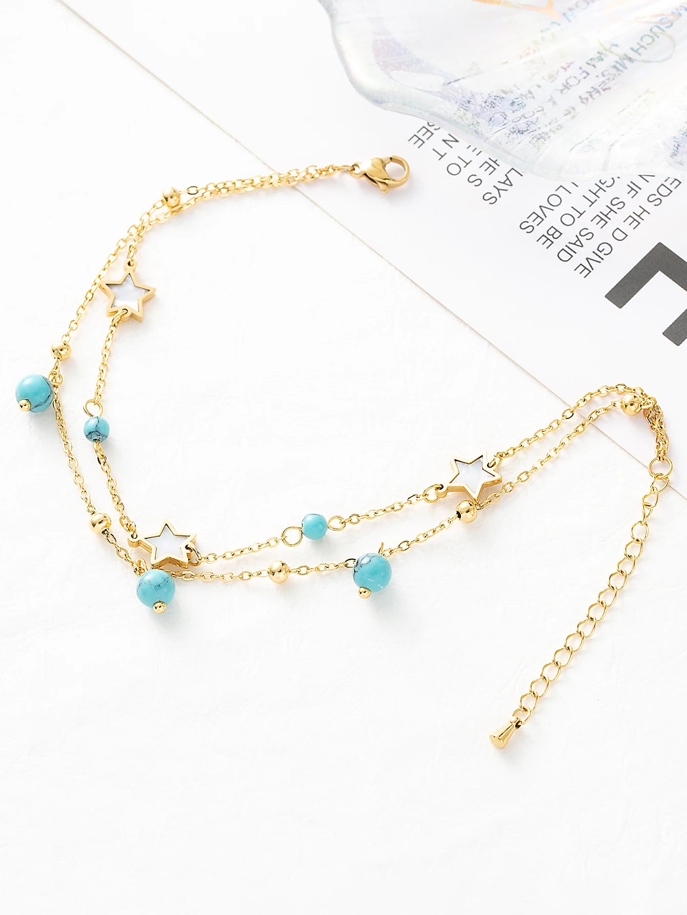SERÉA - 
1 set of Turquoise inlaid star devil's eye lady's ankle chain stainless steel plated 18K gold ankle layered chain chain