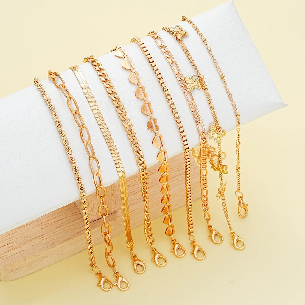 VIVORA - 
New European American Heart Butterfly Ankle Set for Women Bohemian Retro Beach Multi Bead Ankles Versatile Party Banquet Jewelry