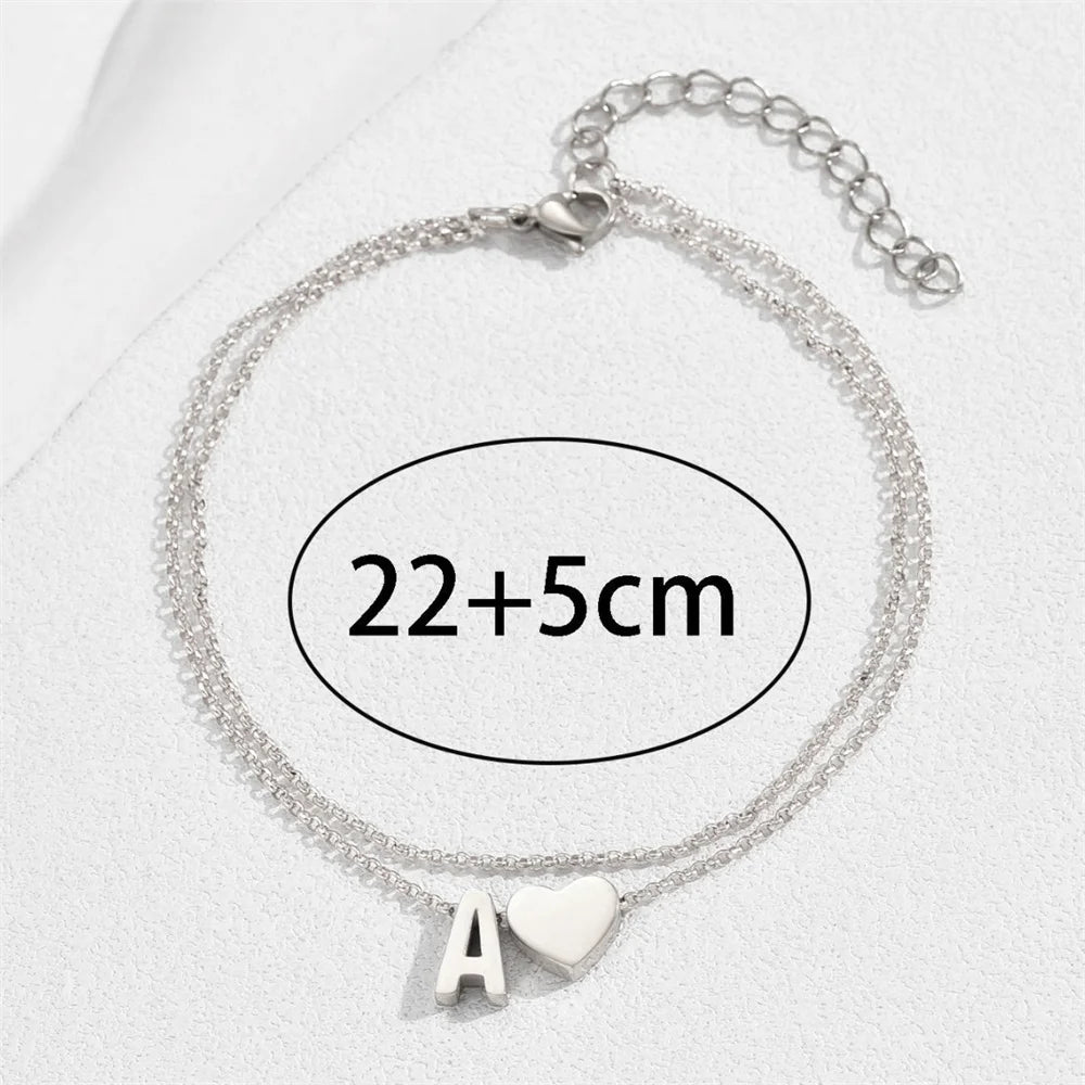 BOHOLYX - 
Boho 26 Letters A-Z Stainless Steel Chain Anklets For Women Simple Heart Ankle Bracelet Anklet Beach Jewelry Summer Accessories