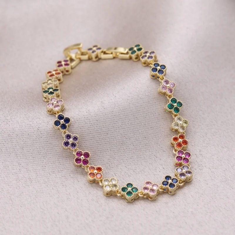 Florivra - Korean new design fashion jewelry 14K gold plated luxury blue zircon flower bracelet elegant women's daily work accessories