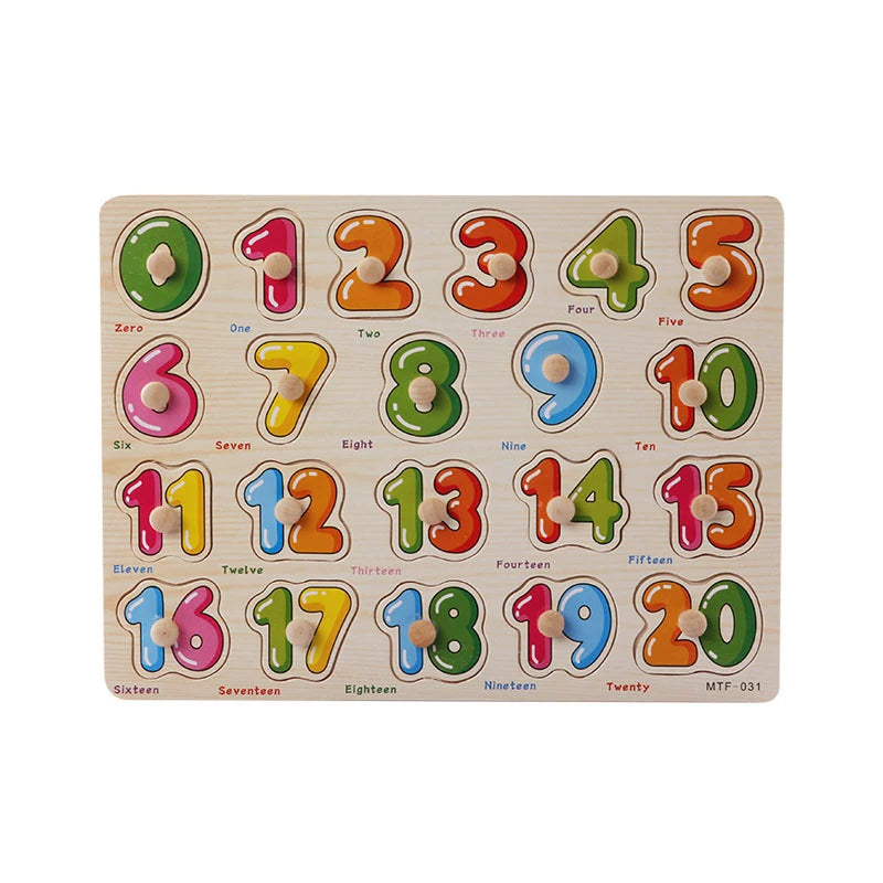 Toddlers Wooden Puzzle Montessori Baby Toys ABC Alphabet Number Shape Matching Board Game Preschool Educational Toy for Kids 2-4