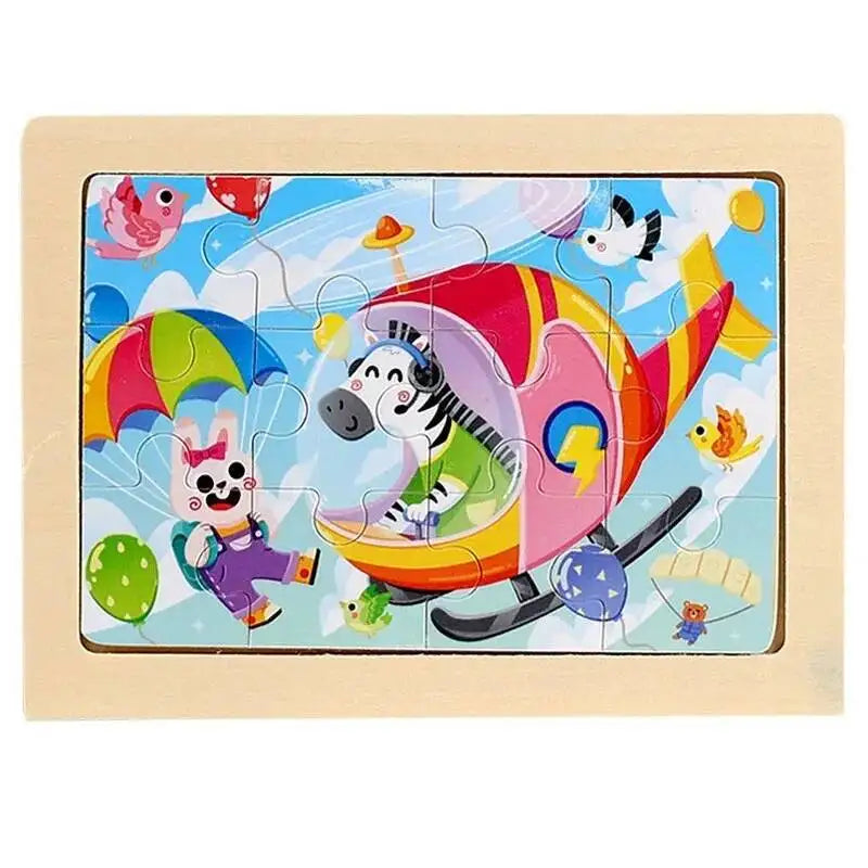 12piece Baby Wooden 3D Puzzle Cartoon Animal Dinosaur Intelligence Jigsaw Wooden Puzzle Game Educational Toys for Children