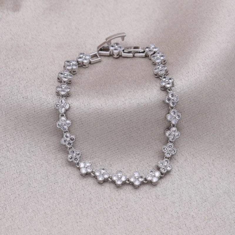 Florivra - Korean new design fashion jewelry 14K gold plated luxury blue zircon flower bracelet elegant women's daily work accessories