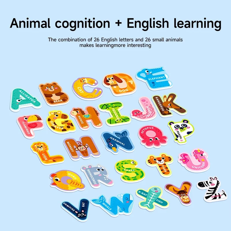 26pcs Large Magnetic Letters Alphabet Cartoon Animal Magnetic Refrigerator Stickers Educational Toys for Kids Learning Spelling