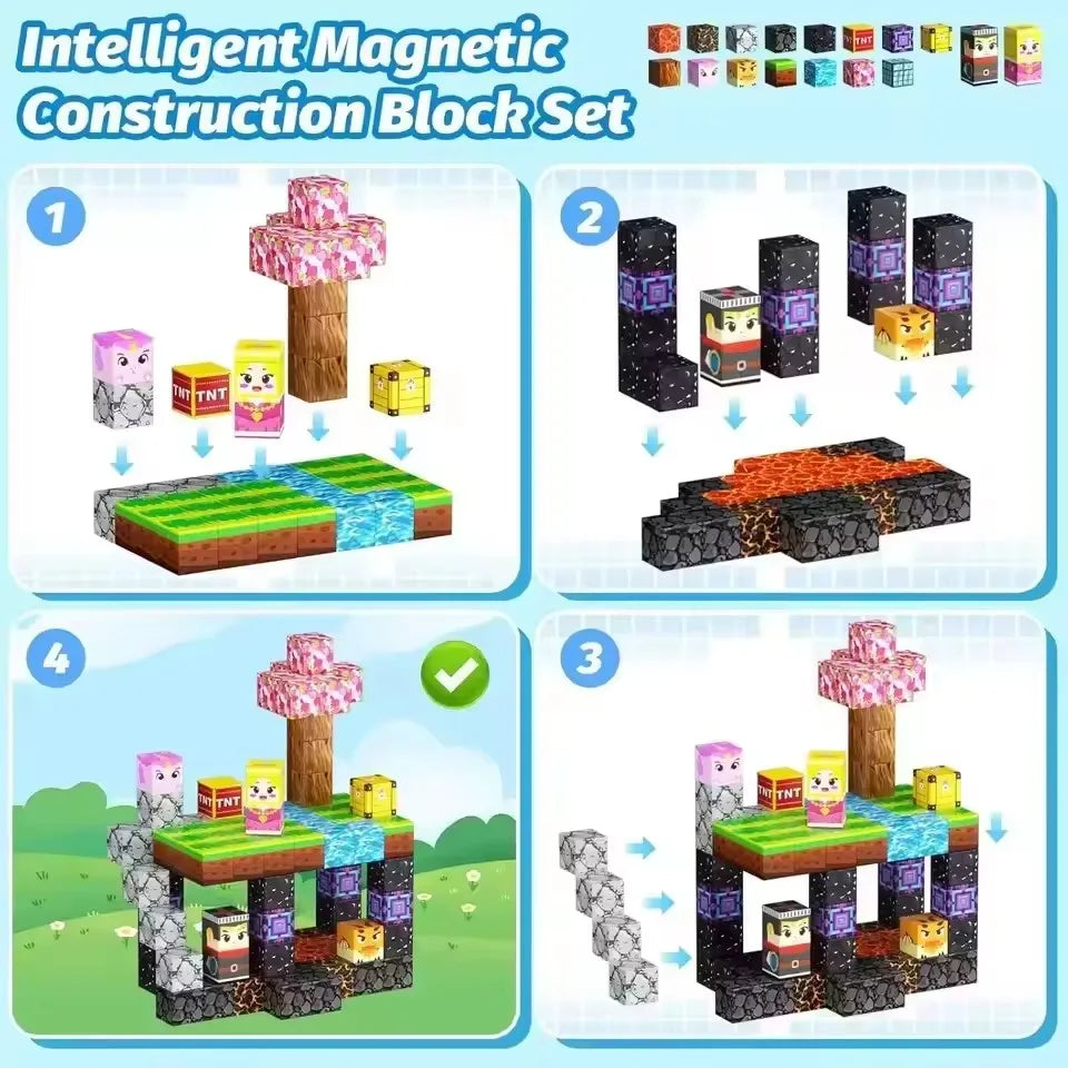 32-200PCS Magnetic Blocks-Build Mine Magnet World Set for Boys & Girls Age 3+, Sensory Toys for Toddlers Gifts Construction Toys