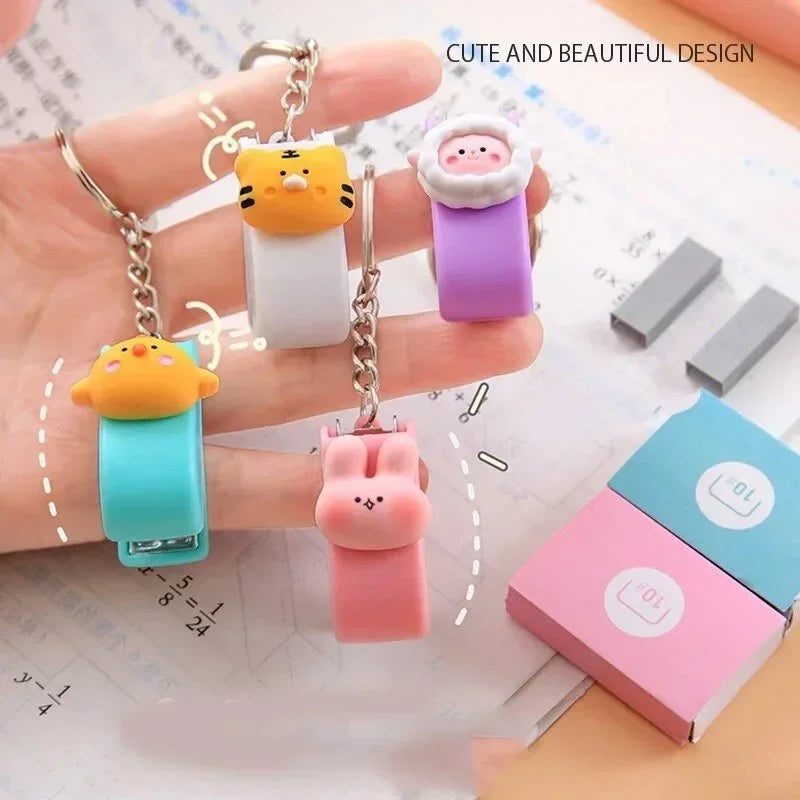 Portable Mini Stapler Cute Book Binding Tools File Organizer Keychains No.10 Staples Office Stationery School Student Supplies