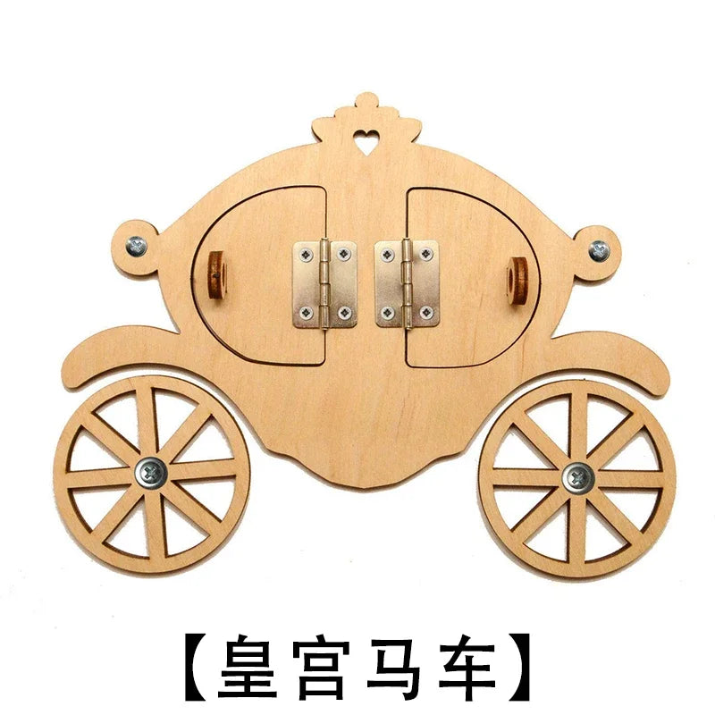 DIY Busy Board Montessori Hot  Air Dalloon Carriage Door Educational Toy Wood Chip Graphic Pairing Wooden Part For Childre Gifts