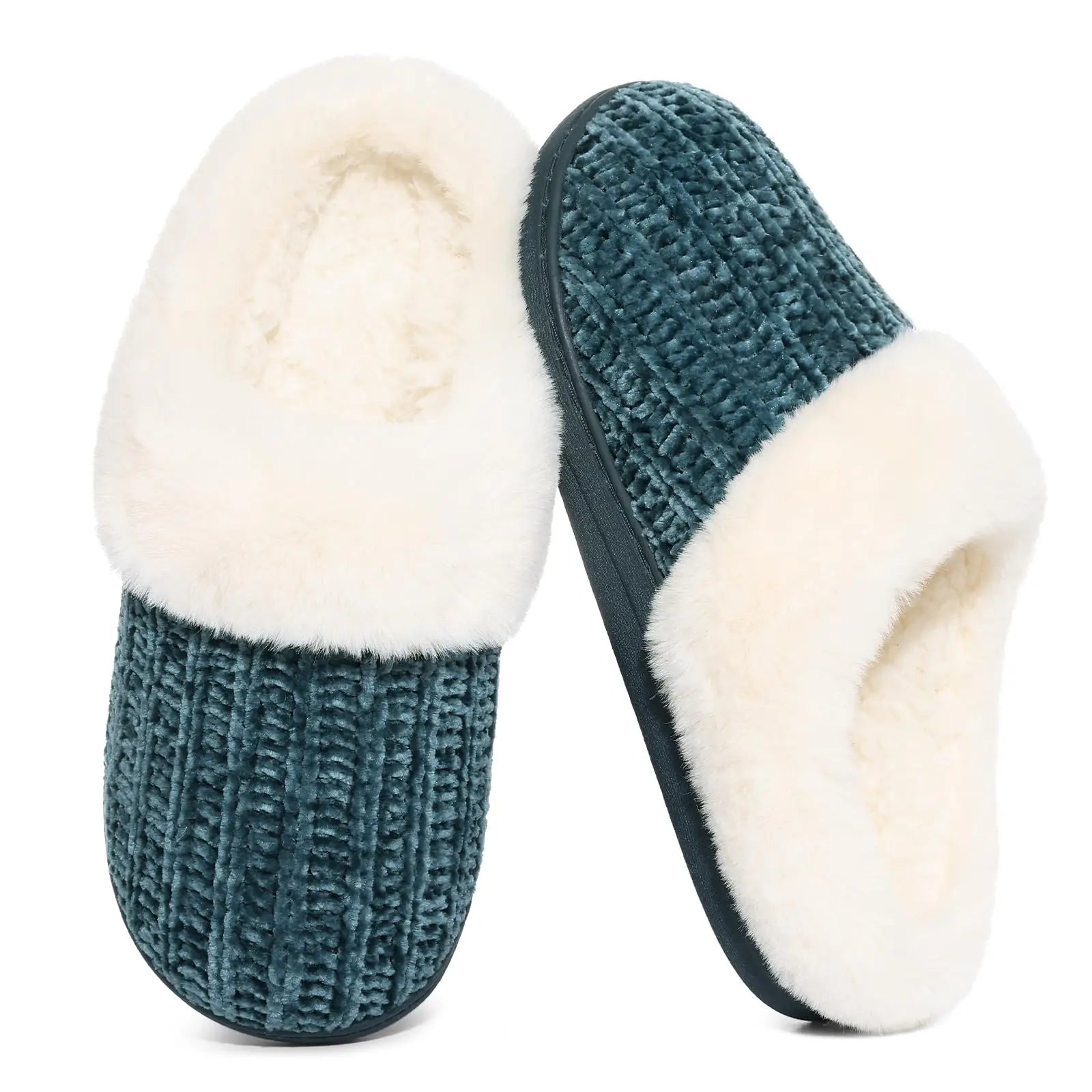 Pallene Fuzzy -  Winter Slippers For Men Women Casual Memory Foam Knit Flat Slides Cozy Plush Indoor Slippers Fluffy Cotton Shoes