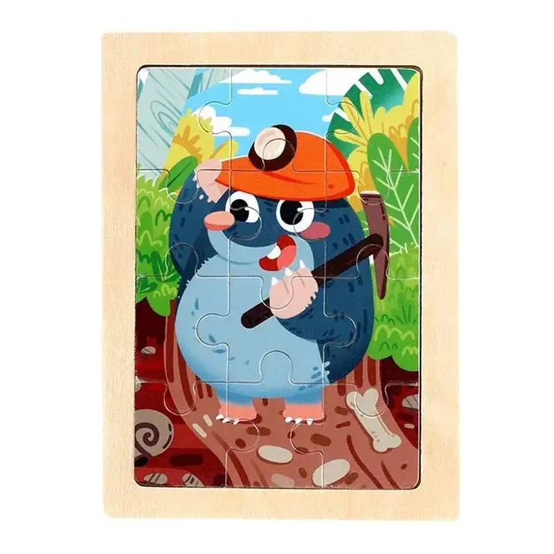 12piece Baby Wooden 3D Puzzle Cartoon Animal Dinosaur Intelligence Jigsaw Wooden Puzzle Game Educational Toys for Children