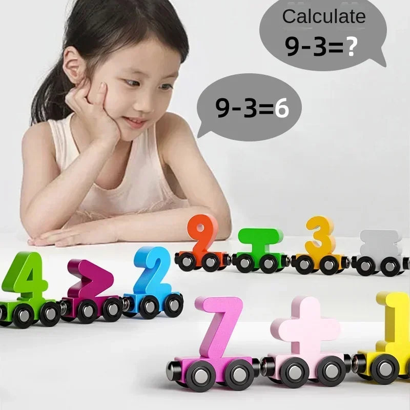 12PCS/Sets Magnetic Digital Train Colorful Cognition Wooden Toy Learning Car Montessori Children's Assembly Educational Toys