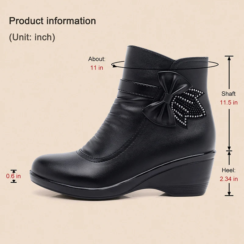 Fashion Winter  - Women Ankle Boots PU Leather Female Thick Plush Warm Snow Boots Mother Waterproof Non-slip Booties Luxury