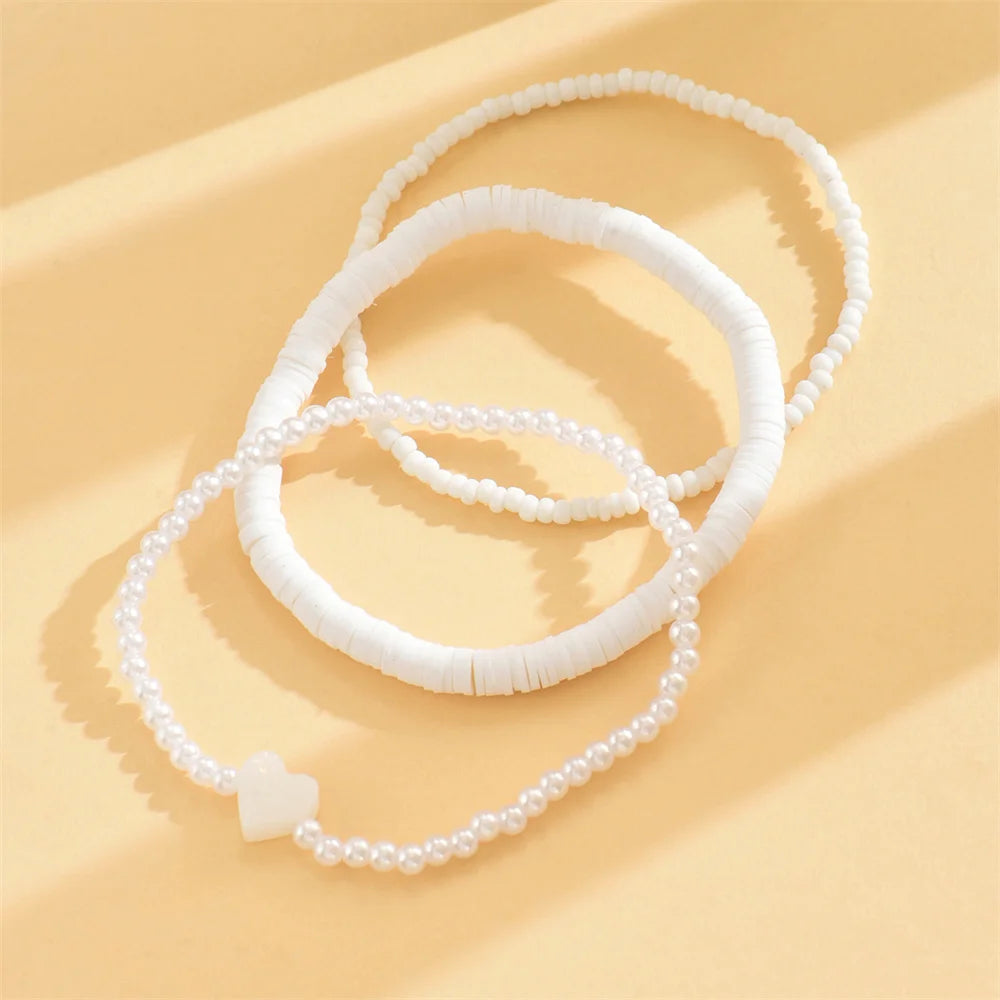 WaveLove - Fashion Rice Beads Simulated Pearl Heart Anklets For Women Versatile Foot Chains Ankle Bracelet Beach Jewelry Summer Accessories
