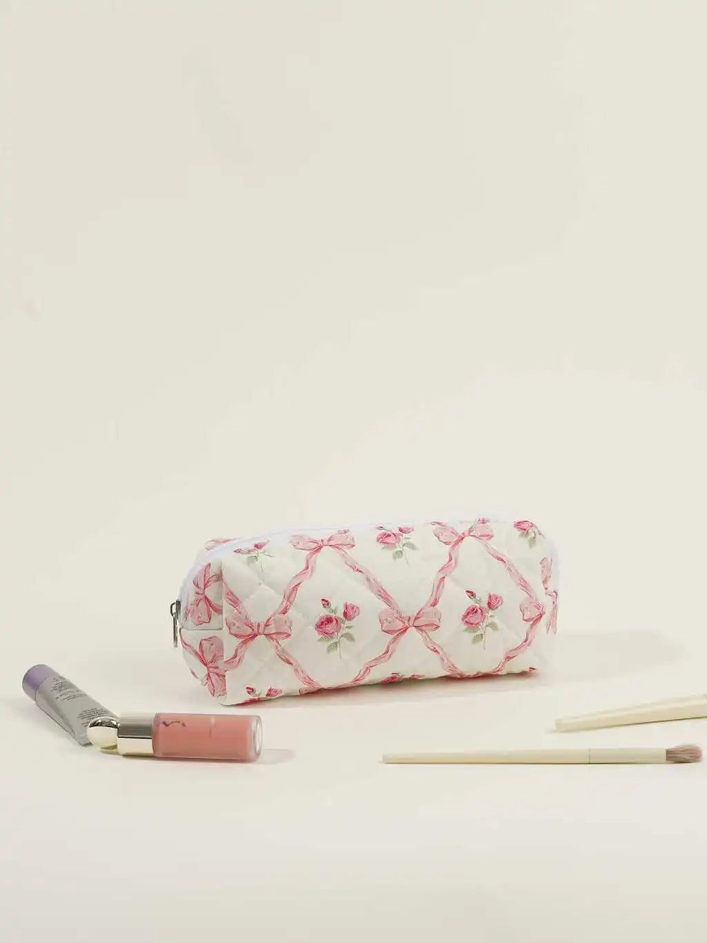 Storage - Organizer Floral Puffy Quilted Makeup Bag Flower Printed Cosmetic Pouch Large Travel Cosmetic Bag Make up Aesthetic