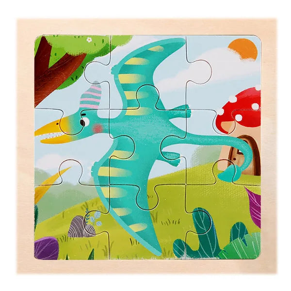 9 Pieces Wooden Puzzle Cartoon Dinosaur Transportation Montessori 3d Puzzle Game Early Learning Educational Toys for Children