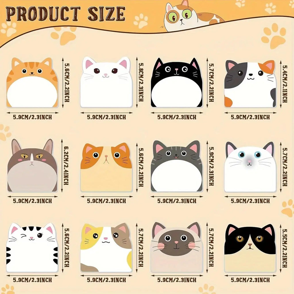 12pcs Sticky Notes Cute Cat, Creative Journal Convenience Stickers Suitable For Notebook And All Kinds Of Note Taking Occasions