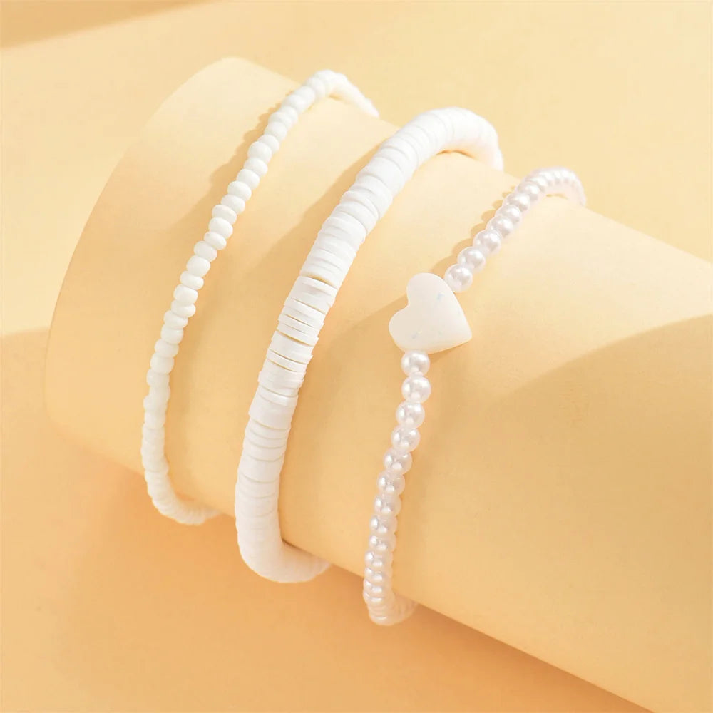 WaveLove - Fashion Rice Beads Simulated Pearl Heart Anklets For Women Versatile Foot Chains Ankle Bracelet Beach Jewelry Summer Accessories