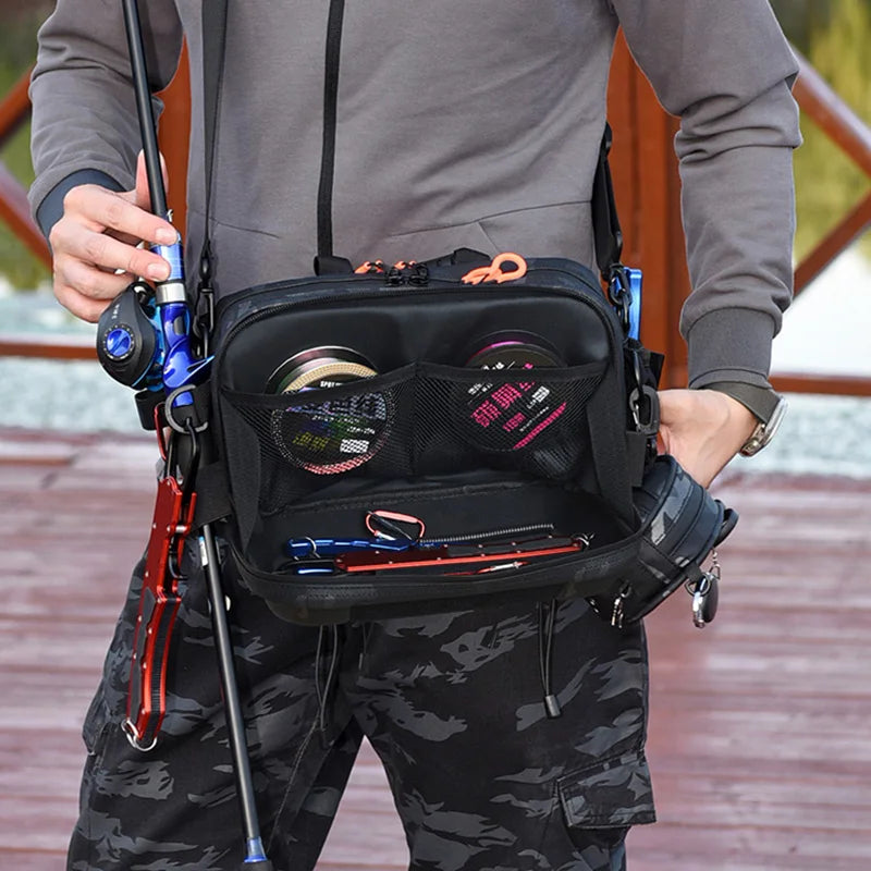 Hardshell  - Fishing Bag Lure Tackle Backpack Men Case with Fihsing Rold Holder Tactical Tool Storage Fish Waist Chest Camping Bag