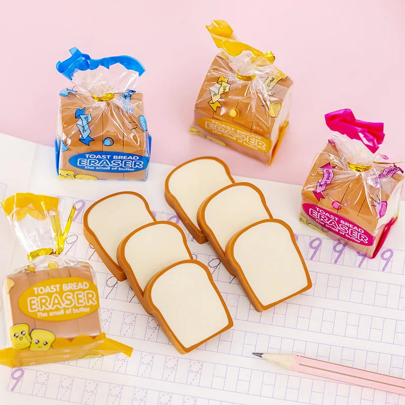 Creative Toast Bread Eraser Student Creative Stationery Children's 1st Period End Christmas Cute Gift Reward Kawaii Erasers