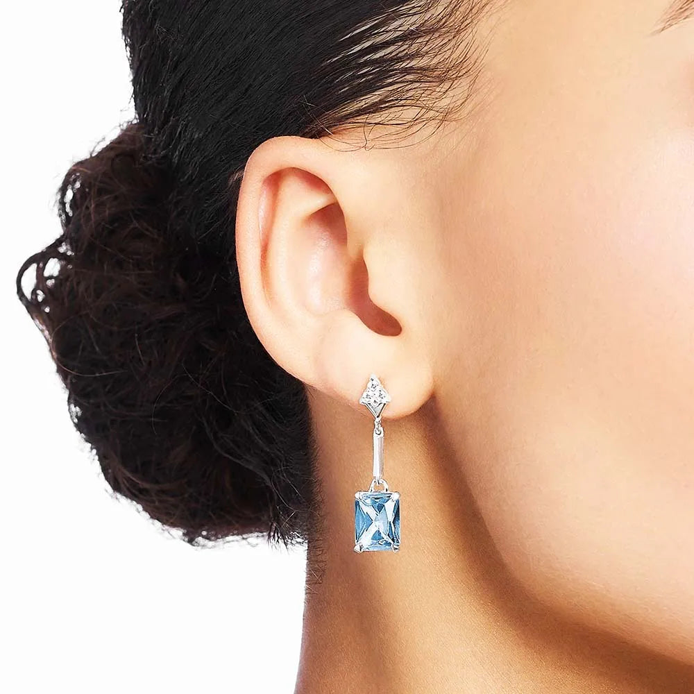 AQUARIS - 
Drop Earrings Square Aquamarine Europe Style Fine Jewelry Trendy Gift For Women In 925 Sterling Silver