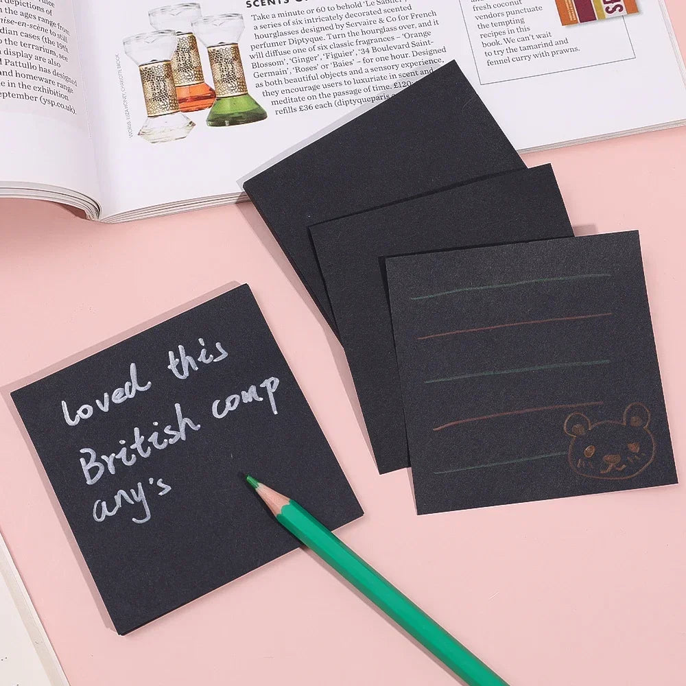 Portable Student Black Sticky Note Pads Office School Stationary Self-Adhesive Sticky Notes Memo Pad Mini Notebooks Reminder