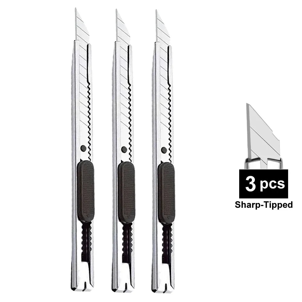 1/5/10Pcs Utility Knife Stainless Steel Paper Cut Box Cutter Tools Kit Non-Slip Blades Unboxing Knife Handicraft Carving Tools