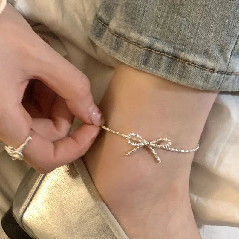 VIVÉA - 
VENTFILLE 925 Sterling Silve Bowknot Anklet for Women Girl Hollowing Out Design Fashion Versatile Jewelry Gift Dropshipping