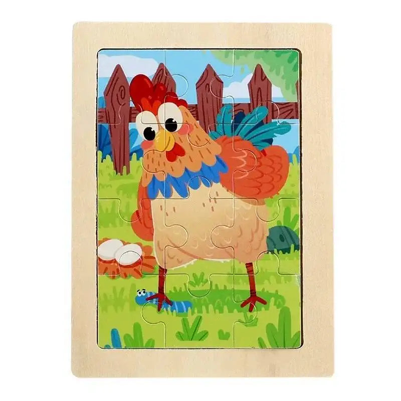 12piece Baby Wooden 3D Puzzle Cartoon Animal Dinosaur Intelligence Jigsaw Wooden Puzzle Game Educational Toys for Children