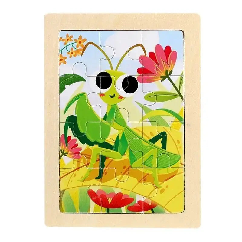 12piece Baby Wooden 3D Puzzle Cartoon Animal Dinosaur Intelligence Jigsaw Wooden Puzzle Game Educational Toys for Children