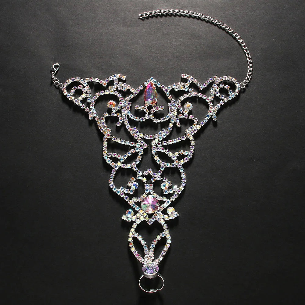 VIVÉRA - 
Colorful Crystal Anklet Bracelet Belly Dance Boho Jewelry for Women Party Exquisite Hollow Rhinestone Foot Bangle Chain Ballroom