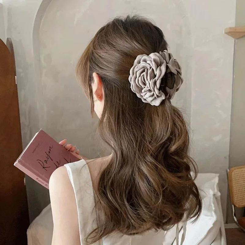 Rosabella - French Fabric Rose Flower Hair Claw Clips For Women Girls Hair Clip Barrette Hairpins Hair Clamps Headwear Hair Accessories Gift