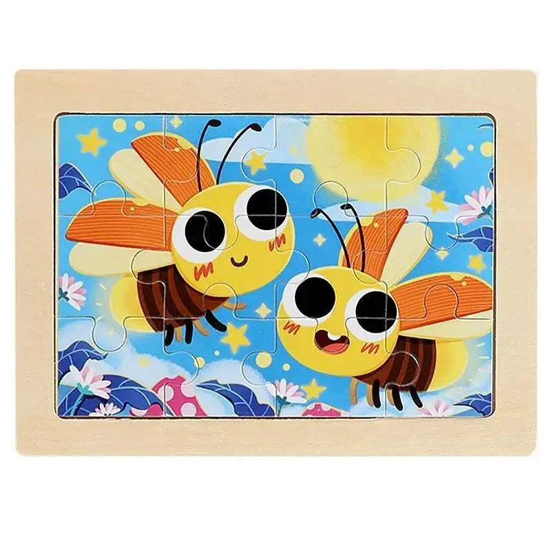 12piece Baby Wooden 3D Puzzle Cartoon Animal Dinosaur Intelligence Jigsaw Wooden Puzzle Game Educational Toys for Children