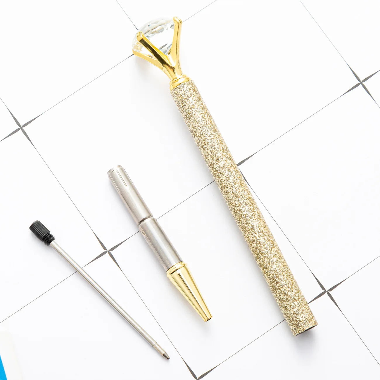 1 Piece Lytwtw's Ballpoint Pen Luxury Cute Big Diamond Wedding Rose Gold Metal Stationery School Office Supplies Supply Pens