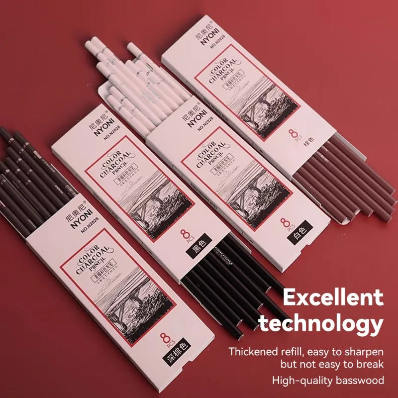 Professional Drawing Sketching Pencils 1/3/4/5/8PCS Sets White/Brown Hand-Painted Art Carbon Pen for Beginners Artists Supplies