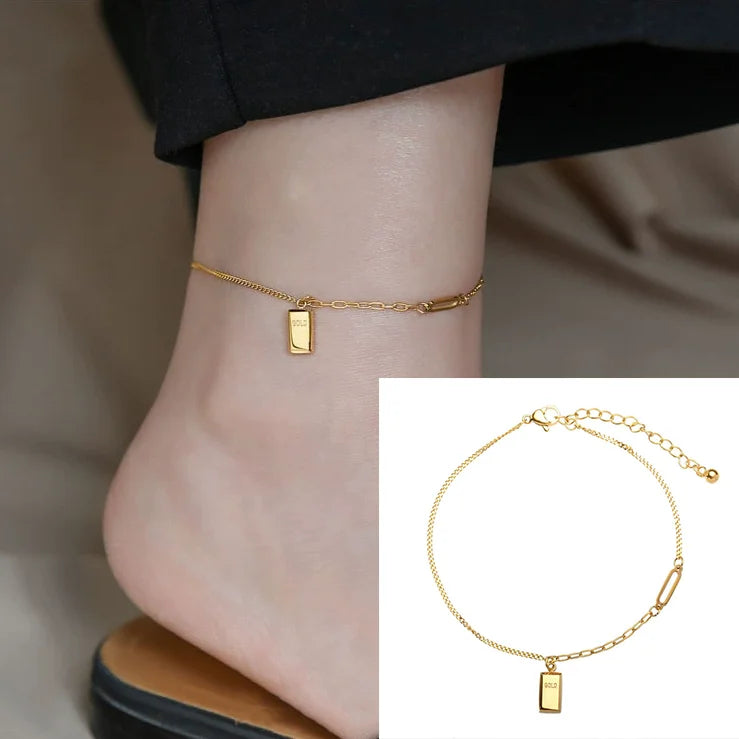 LYSEN - 
VENTFILLE 925 Sterling Silver Double Layer Anklet for Women Geometric Disc Anklet Bracelet Summer Jewelry