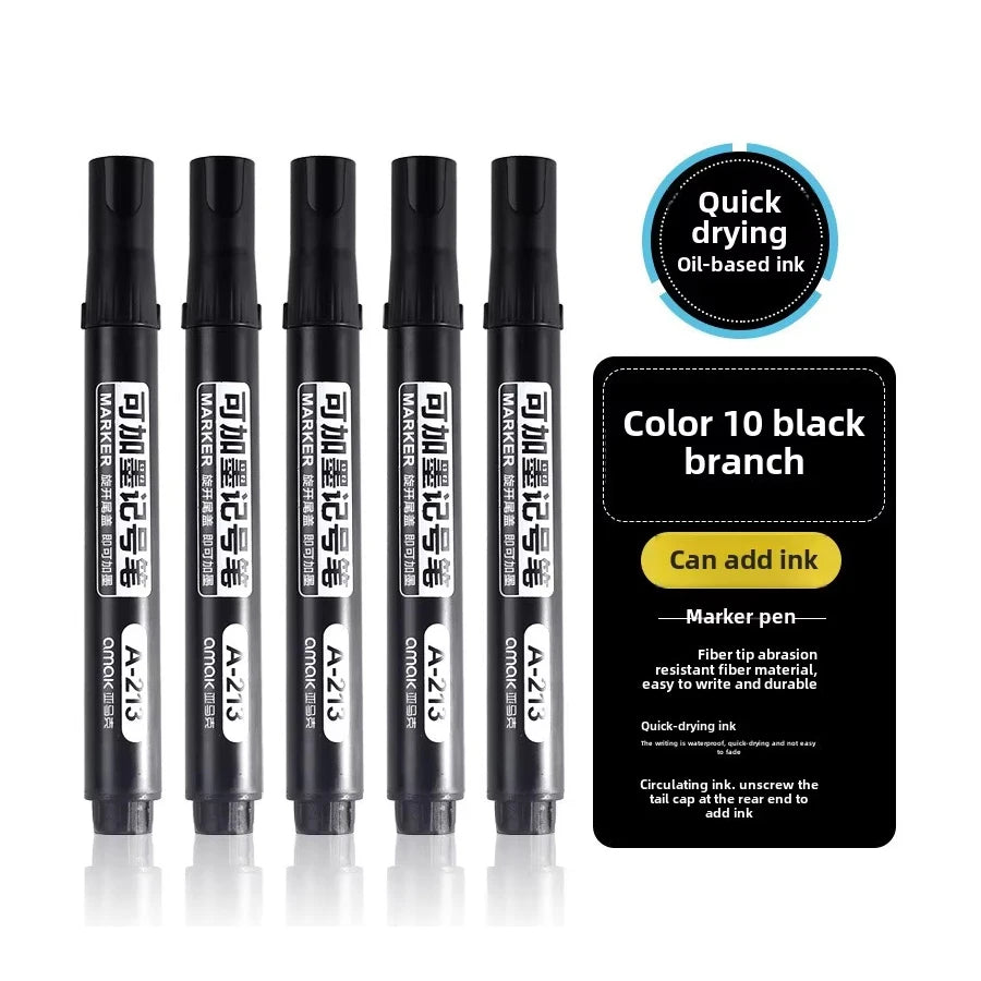 3/5/10 Pcs Permanent Oil-Based Marker Pens Black/Red/Blue - For Metal Wood Plastic Ceramic More - Office Stationery Use