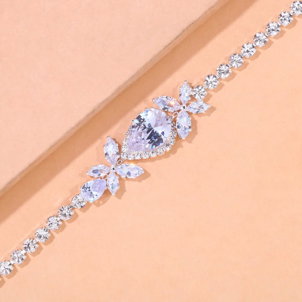 LEAFORA - 
Stonefans Fashion Flower Water Drop Zircon Rhinestone Anklet for Women Luxury Leaf Charm Anklet Bracelet on Leg Chain Jewelry