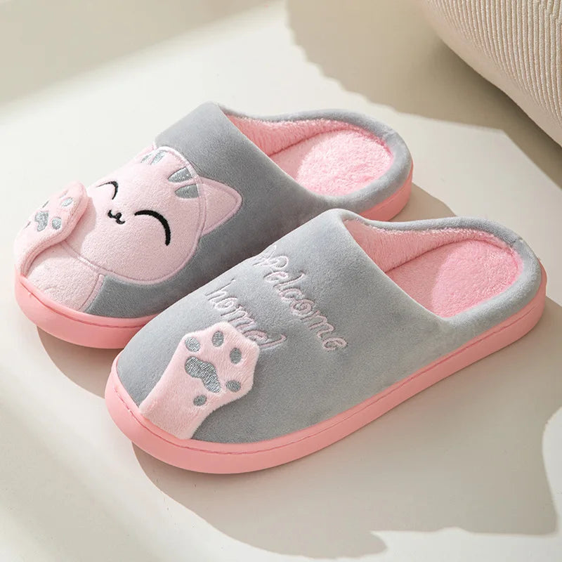 MeowSoft - Winter Warm Fur Slippers Cartoon Cat Non-Slip Women and Men Soft House Indoor Home Bedroom Boys Girl Memory Foam Floor Shoes