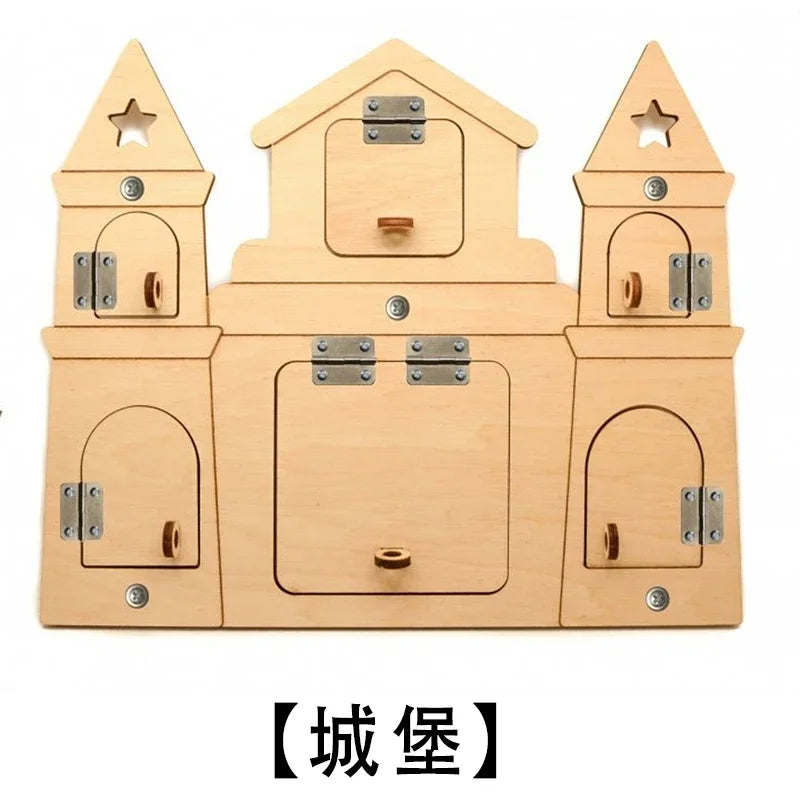 DIY Busy Board Montessori Hot  Air Dalloon Carriage Door Educational Toy Wood Chip Graphic Pairing Wooden Part For Childre Gifts
