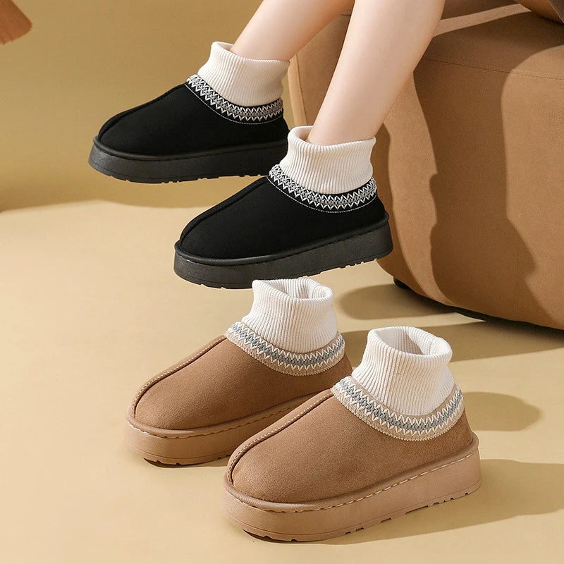 Plush - Ankle Boots Female Casual Women's Slippers Home Fluffy Luxury Designer Woman Shoes Indoor Fuzzy Fur Snow Booties