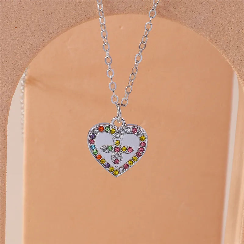 Aurivelle - Y2K Crystal Butterfly Heart Necklace Fashion Kpop Shiny Clavicle Chain Necklaces for Women Girls New Trend Party Gifts Jewelry