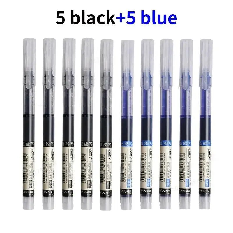 10Pcs High Quality Needle Type Gel Pens Black Blue Red Ink Straight Liquid Gel Pen For School Student Stationery Office Supplies