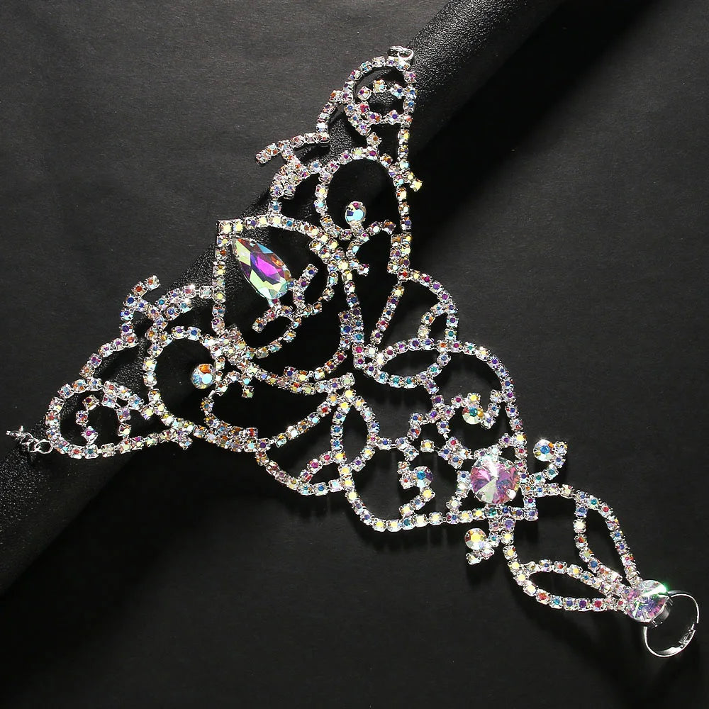 VIVÉRA - 
Colorful Crystal Anklet Bracelet Belly Dance Boho Jewelry for Women Party Exquisite Hollow Rhinestone Foot Bangle Chain Ballroom