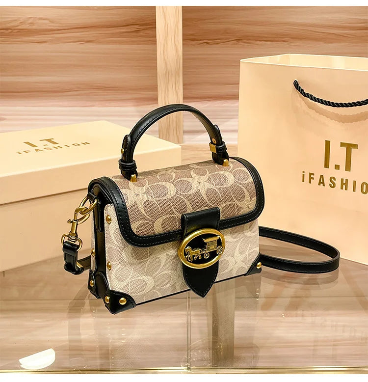 ÉLON - 
New minimalist and fashionable small handbag, contrasting color women's bag, high-end carriage crossbody bag, portable box bag